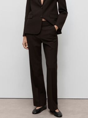 New Mango MNG Straight-Fit Suit Pants Trousers Size 6 Espresso Dark Brown